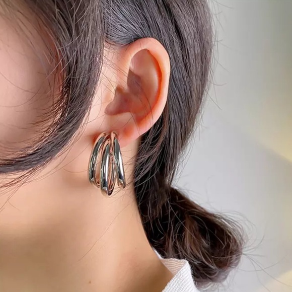 NEW💎Sterling Silver three-layer Hoop Earrings - Picture 4 of 5